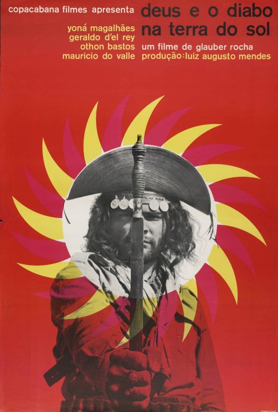 Cartaz da película Deus e o diabo na terra do sol, de Gláuber Rocha, de 1964