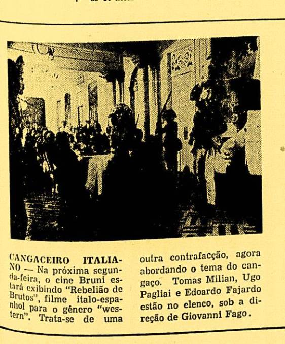 Jornal carioca de 1973 apresentando o filme italiano, que foi intitulado no Brasil "Rebelião de Brutos"