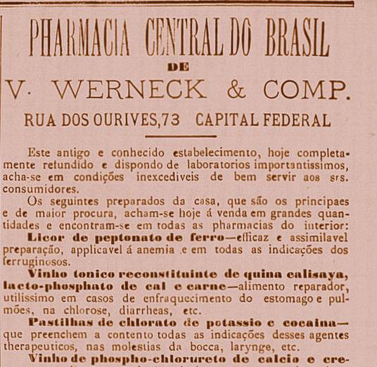 Pastilhas de cocaína vendidas no Rio em 1890