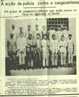Fotos de cangaceiros presos na Casa de Detenção de Recife, estampada na primeira página de um jornal da capital pernambucana