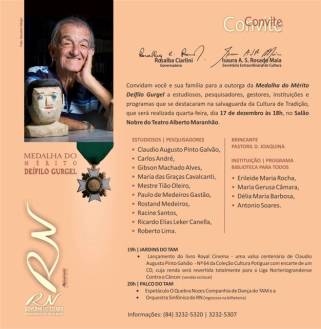 Convite para a Medalha do Mérito Cultural Professor Deífilo Gurgel