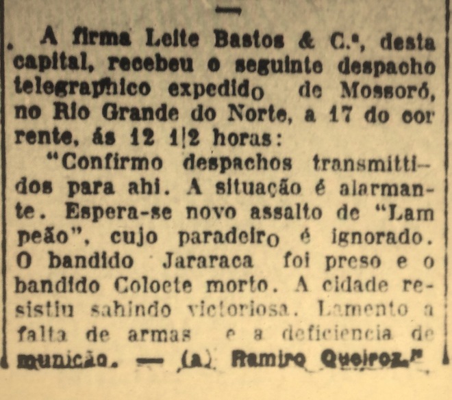 Diário de Pernambuco, primeira página, 19 de junho de 1927.