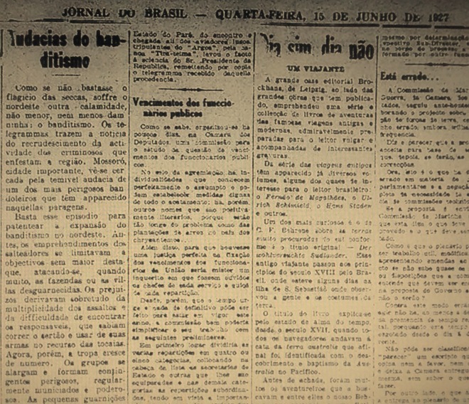 Jornal do Brasil, edição de quarta-feira, 15 de junho de 1927, página cinco.