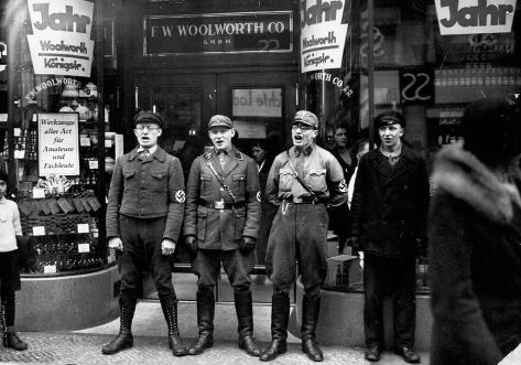 Nazis singing to encourage a boycott of the allegedly Jewish-founded Woolworths, 1933
